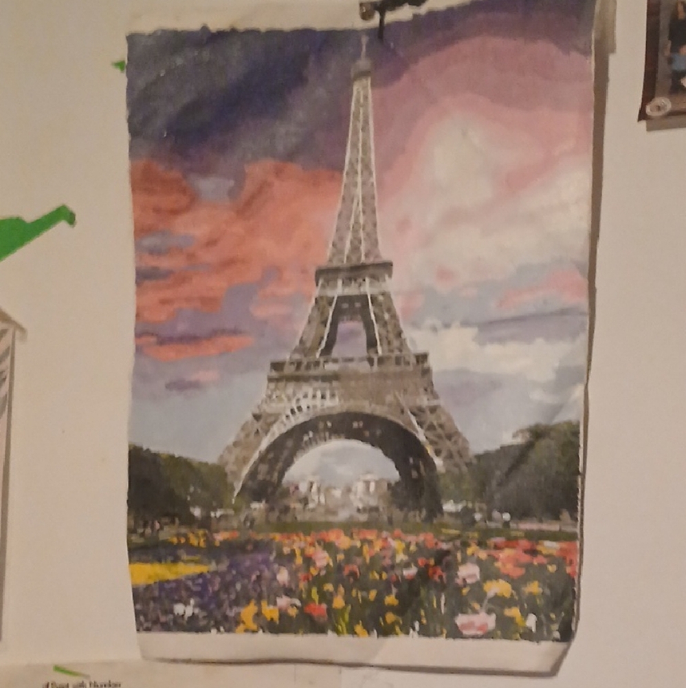Eiffel Tower Art Print with Pink and Purple Sky